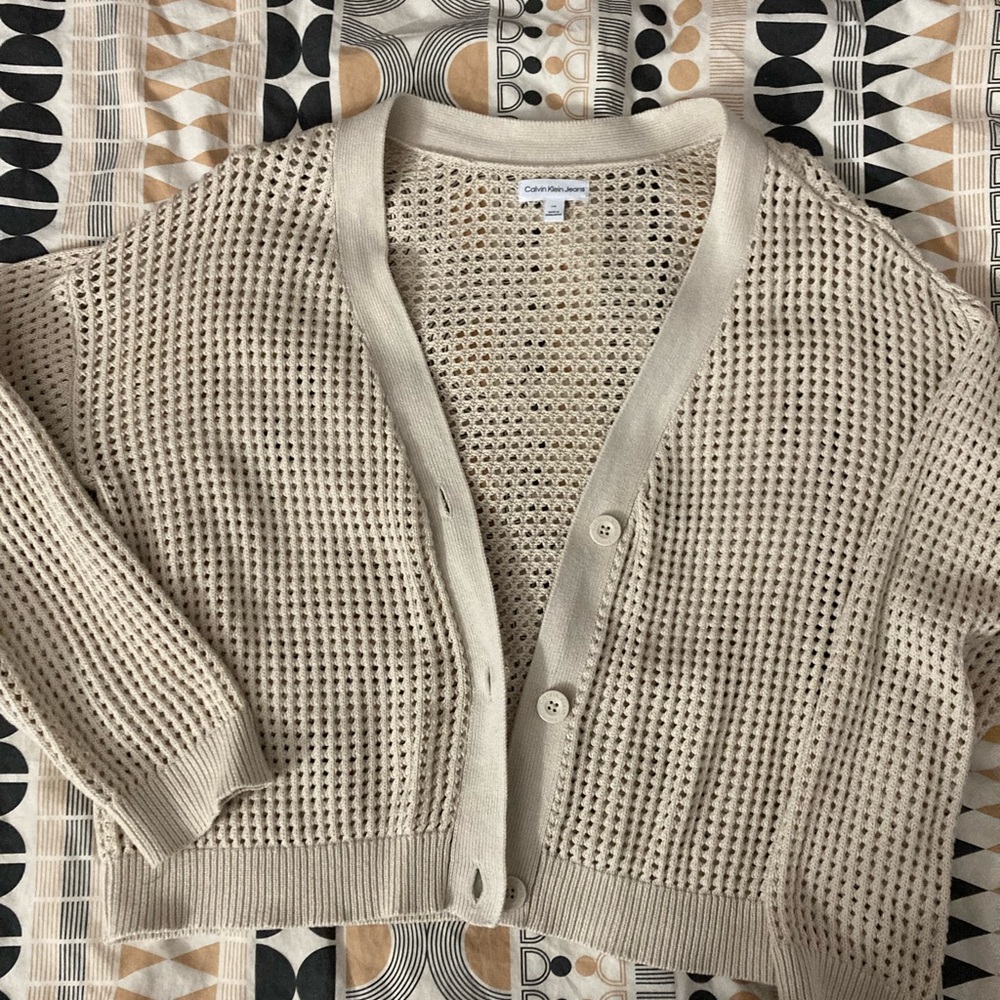 Calvin Klein Jeans Beige Open-Knit Cardigan